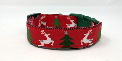Deer and Pine Tree Winter Dog Collar - image2